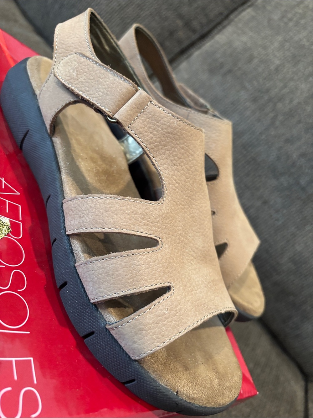AEROSOLES Taupe Nubuck Slide Sandals - Picture 5 of 6